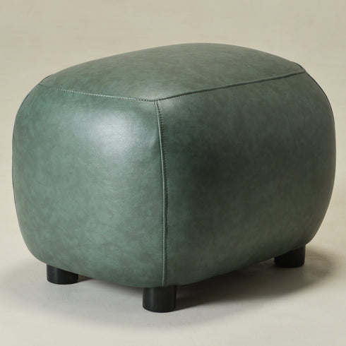 Elmer Faux Leather Ottoman – Round Green Ottoman | Decorative Ottoman | Kinwell Furniture | Modern Faux Leather Furniture